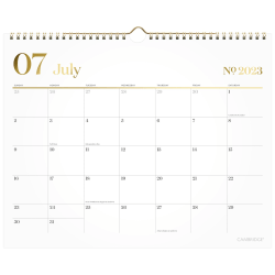 Cambridge® WorkStyle Academic Monthly Wall Calendar, 15" x 12", Gold/White, July 2023 to June 2024, 1606-707A