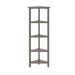 New Ridge Home Goods 60"H 5-Shelf Corner Bookcase, Washed Gray