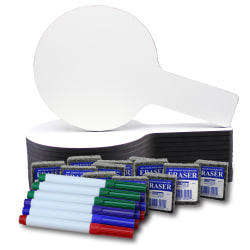 Flipside Products Mini Dry-Erase Answer Paddles With Colored Pens And Erasers, 5" x 9", White, Class Pack Of 12 Paddles