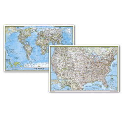 National Geographic World and United States Classic, Poster Size, Map Pack Bundle, 36" x 24"