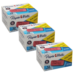 Paper Mate Pink Pearl Erasers, Large, Pink, Pack Of 12 Erasers, Set Of 3 Packs