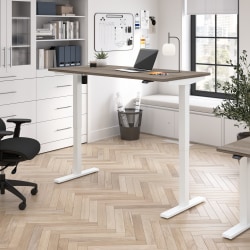 Bush Business Furniture Move 40 Series 60"W x 30"D Electric Height Adjustable Standing Desk, Modern Hickory/White Powder Coat, Standard Delivery