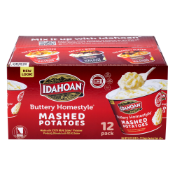 Idahoan Buttery Instant Homestyle Mashed Potatoes Single Serve Cups, 1.5 Oz, Pack Of 12 Cups