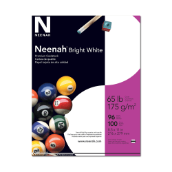 Neenah Printable Multi-Purpose Card Stock, 8-1/2" x 11", Bright White, Pack Of 100 Sheets
