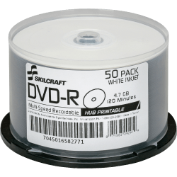 SKILCRAFT® Inkjet Printable DVD-R Recordable Media With Spindle, 4.70 GB/120 Minutes, Pack Of 50 Pack