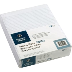 Business Source Glued Top Ruled Memo Pads - Letter - 50 Sheets - Glue - Wide Ruled Front Ruling - 16 lb Basis Weight - 50552