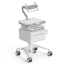 Mount-It! MedHub Mobile Medical Cart Workstation With Drawers And Laptop Arm, White/Gray