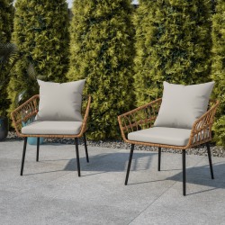 Flash Furniture Evin Wicker All-Weather Outdoor Furniture Patio Chairs, Gray/Natural, Set Of 2 Chairs