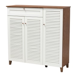 Baxton Studio Coolidge 11-Shelf Shoe Storage Cabinet With Drawer, White/Walnut