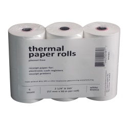 Domtar Thermal Receipt Paper Rolls, 2-1/4" x 165', White, Total Qty 6