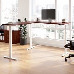 Bush Business Furniture Move 60 Series 72"W Height Adjustable L Shaped Standing Desk, Hansen Cherry/White Powder Coat, Standard Delivery