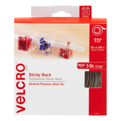 VELCRO® Brand STICKY BACK® Fasteners, 3/4" x 15', White