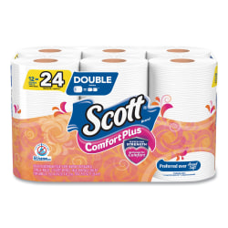 Scott® ComfortPlus Toilet Paper, Double Roll, Bath Tissue, Septic Safe, 1-Ply, White, 231 Sheets/Roll, 12 Rolls/Pack, 4 Packs/Carton
