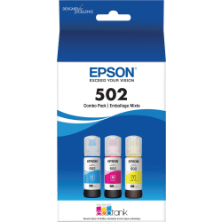 Epson® 502 EcoTank® Cyan, Magenta, Yellow Ink Bottles, Pack Of 3, T502520-S