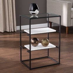 SEI Furniture Paignton Glass-Top Rectangle End Table with Storage, 23-1/2"H x 15-3/4"W x 11-3/4"D, Black/Clear