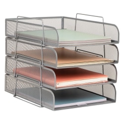 Mind Reader Metal Stackable Paper Tray Desktop Organizer, 11-1/4"H x 13-1/2"W x 10-1/2"D, Silver