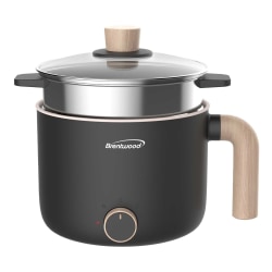 Brentwood® 1.6-Qt. 600-Watt Multifunction Electric Hot Pot Cooker with Ceramic Nonstick Coating, Stainless Steel Food Steamer & Angled Handle, Black, HPS-3172BK