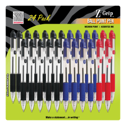 Zebra® Z-Grip™ Retractable Ballpoint Pens, Medium Point, 1.0 mm, Translucent Barrels, Assorted Ink Colors, Pack Of 24