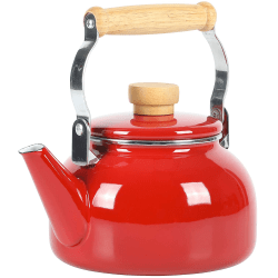 Mr. Coffee Quentin 1.5 Qt Steel Tea Kettle With Fold Down Handle, Red