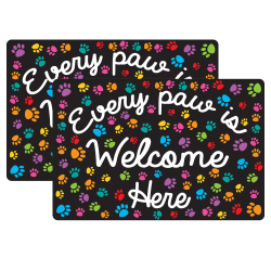 Ashley Smart Poly Welcome Mat With Slip Resistant Backing, 15.5" x 23.5", Paws, Every Paw is Welcome Here, Pack Of 2