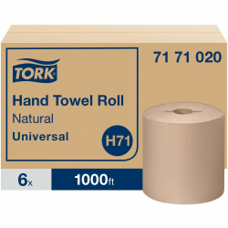 TORK H71 Universal Hand Towel Rolls, 1-Ply, 7 1/2 in x 1000 ft, Natural Brown, Box Of 6 Rolls