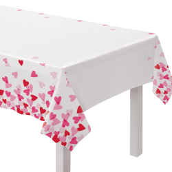 Amscan Valentine’s Day Plastic Heart Tablecloths, Rectangular, 102" x 54", Red/White/Pink, Pack Of 3 Tablecloths