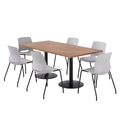 KFI Studios Proof Rectangle Pedestal Table With Imme Chairs, 31-3/4"H x 72"W x 36"D, River Cherry Top/Black Base/Light Gray Chairs