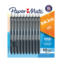 Paper Mate® InkJoy® Retractable Gel Pens, Fine Point, 0.5 mm, Black Barrel, Black Ink, Pack Of 10