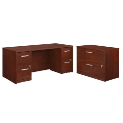Sauder® Affirm Collection Executive Desk With Two 2-Drawer Mobile Pedestal Files And Lateral File, 72"W x 30"D, Classic Cherry