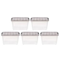 Iris® Stack & Pull™ Storage Boxes, 8 Gallon, Clear/Gray, Set Of 5 Boxes