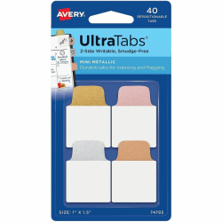Avery® Metallic Color Mini Ultra Tabs - Write-on Tab(s) - 1.50" Tab Height x 1" Tab Width - Gold, Silver, Rose Gold, Copper Tab(s) - 40 / Pack