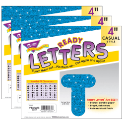TREND Ready Letters, 4", Casual Uppercase, Blue Sparkle, 71 Per Pack, Set Of 3 Packs