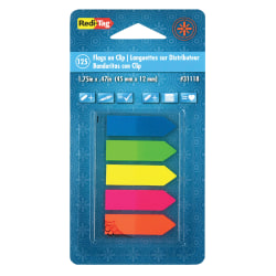 Redi-Tag See Note Arrow Page Flags On Clip-On Holder, 1 3/4" x 15/32", Assorted Neon Colors, Pack Of 125