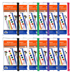 BAZIC Products Multipurpose Clear Zipper Pouches, 11" x 5", Assorted Colors, Pack Of 12 Pouches