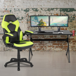 Flash Furniture Gaming Desk And Racing Chair Set With Cup Holder, Headphone Hook & 2 Wire Management Holes, Green