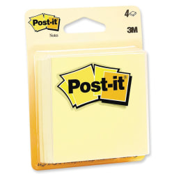 Post-it® Notes Original Notepads - 200 - 3"x3" - Square - 50 Sheets per Pad - Unruled - Canary Yellow - Paper - Self-adhesive, Repositionable - 4/Pack
