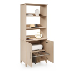 Realspace® Koru 72"H 3-Shelf Bookcase With Printer Shelf & File Storage, Natural Oak
