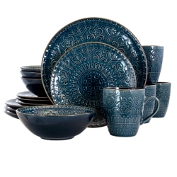 Elama 16-Piece Stoneware Dinnerware Set, Deep Sea Mozaic