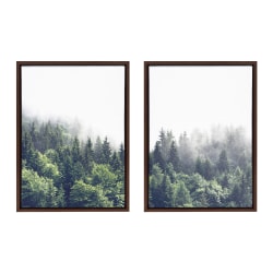 Uniek Kate And Laurel Sylvie Framed Canvas Wall Art Prints, 18" x 24", Lush Green Forest On A Foggy Day, Set Of 2