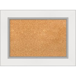 Amanti Art Rectangular Non-Magnetic Cork Bulletin Board, Natural, 23" x 17", Eva White Silver Plastic Frame