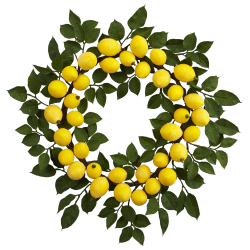 Nearly Natural Lemon 24"H Plastic Wreath, 24"H x 24"W x 3"D, Yellow