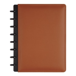 TUL® Discbound Notebook With Leather Cover, Junior Size, Narrow Ruled, 60 Sheets, Brown