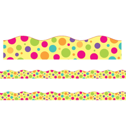 Charles Leonard Scallop Cut Borders/Trims, Colorful Dot, 24’ Per Pack, Set Of 2 Packs