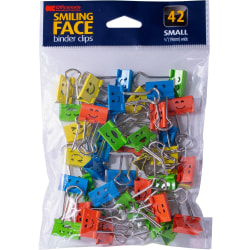 Officemate Smiling Faces Binder Clips, 42PC - Small - 2.9" Length x 0.8" Width - 0.38" Size Capacity - Foldable, Removable Handle - 42 / Bag - Green, Red, White, Yellow