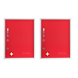 Alpine AdirMed Dual Lock Surface-Mount Medical Security Cabinets, 21"H x 16"W x 6"D, Red, Pack Of 2 Cabinets