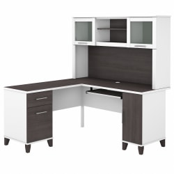 Bush Business Furniture Somerset 60"W L-Shaped Corner Desk With Hutch, Storm Gray/White, Standard Delivery