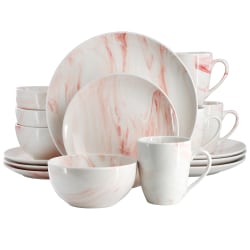 Elama Fine Marble 16-Piece Porcelain Dinnerware Set, Red