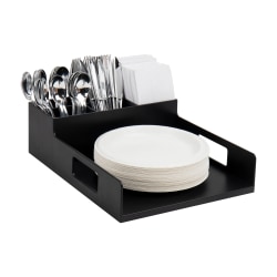 Mind Reader Utensil Napkin & Plate Holder, 4-1/2"H x 15-1/4"W  x 11-1/4"D, Black