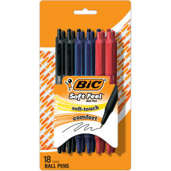 BIC Soft Feel Retractable Ball Point Pen, Medium Point, 1.0mm, Business Assorted, Assorted Barrels, Pack Of 18