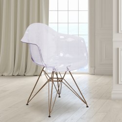 Flash Furniture Allure Series Polycarbonate Side Chair, Clear/Gold